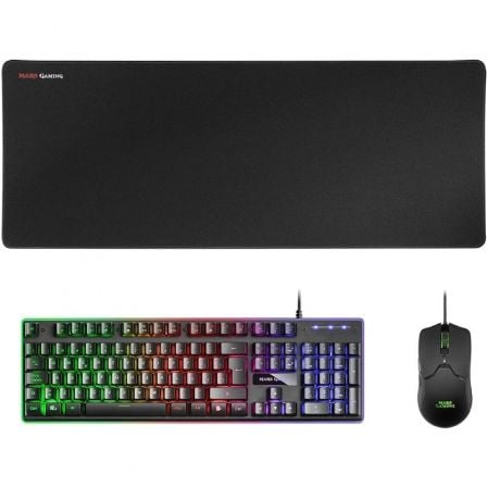 --Pack Gaming Mars Gaming MCPX/ Teclado H-MECH  + Ratón Óptico + Alfombrilla/ Negro-