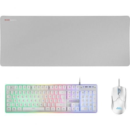 --Pack Gaming Mars Gaming MCPX/ Teclado H-MECH  + Ratón Óptico + Alfombrilla/ Blanco-