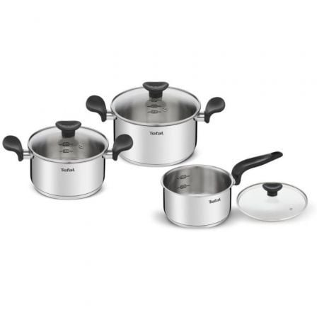 --Batería de Cocina Tefal Primary E308S674/ Cazo Ø16cm/ Cacerola Ø18cm/ Cacerola Ø20cm/ Aluminio/ Apta para Inducción-
