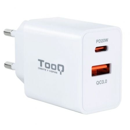 --Cargador de Pared TooQ TQWC-2SC04WT/ 1xUSB Tipo-C/ 1xUSB/ 20W-