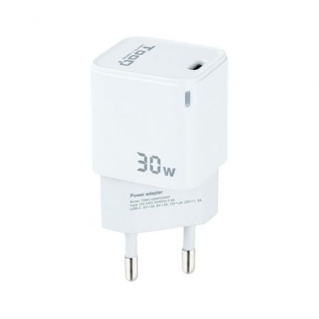 --Cargador de Pared GaN TooQ TQWC-GANPD30WT/ 1xUSB Tipo-C/ 30W-