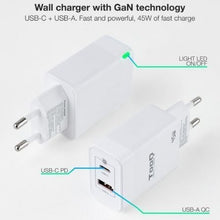 -1-Cargador de Pared GaN TooQ TQWC-GANQCPD45WT/ 1xUSB Tipo-C/ 1xUSB/ 45W-1