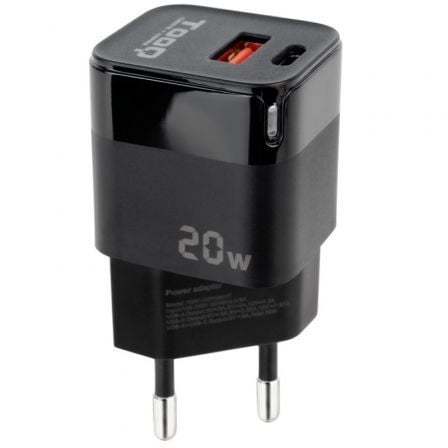 --Cargador de Pared TooQ TQWC-QCPD20/ 1xUSB Tipo-C/ 1xUSB/ 20W-