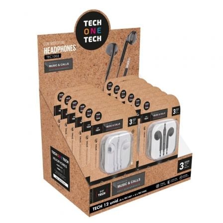 --Expositor de Auriculares Tech One Tech EarTECH TEC1003 / con Micrófono/ Jack 3.5/ Incluye 6 Auriculares Blancos y 6 Auriculares Negros-