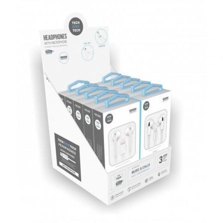 --Expositor de Auriculares Tech One Tech earTECH TEC1203/ con Micrófono/ Lightning/ Incluye 10 Auriculares Blancos-