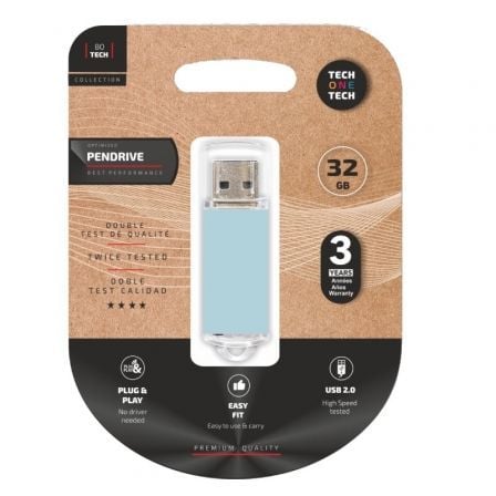 --Pendrive 32GB Tech One Tech Basic USB 2.0/ Azul Cielo-