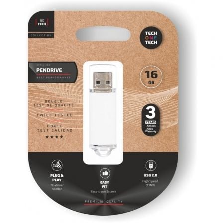 --Pendrive 16GB Tech One Tech Basic USB 2.0/ Blanco-