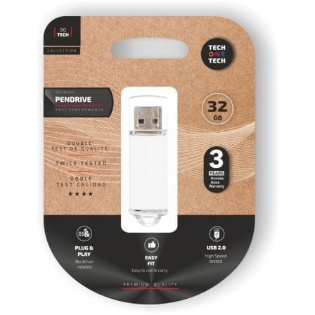 --Pendrive 32GB Tech One Tech Basic USB 2.0/ Blanco-