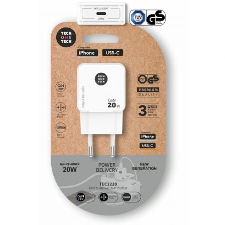 --Cargador de Pared GaN Tech One Tech GaN TEC2220/ 1xUSB Tipo-C/ 20W/ Blanco-