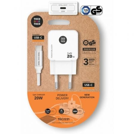 --Cargador de Pared Tech One Tech TEC2221/ 1xUSB Tipo-C + Cable USB Tipo-C/ 20W/ Blanco-