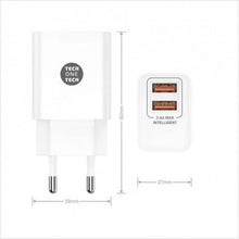 -1-Cargador de Pared Tech One Tech TEC2403/ 2xUSB + Cable USB Tipo-C/ 12W/ Blanco-1