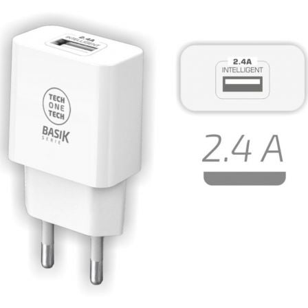 --Cargador de Pared Tech One Tech TEC2904/ 1xUSB/ 2.4A/ Blanco-