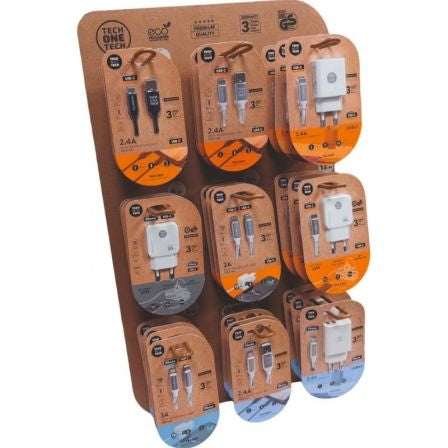 --Expositor de Cargadores GaN y Cables Tech One Tech EKO 400903/ 9 ganchos/ Incluye 27 Productos-