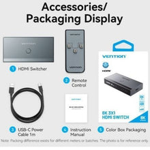 -4-Switch Conmutador 8K HDMI 2.1 Vention AKRH0 HDMI Hembra/ 3x HDMI Hembra/ 1x USB Tipo-C DP-4