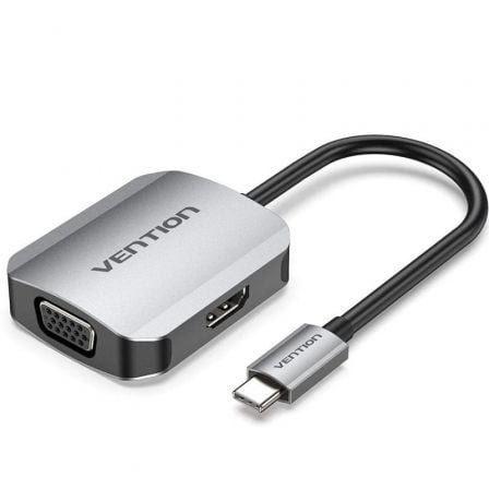 --Conversor Vention TDIHB/ USB Tipo-C Macho/ VGA Hembra - HDMI Hembra/ 15cm/ Plata-