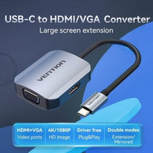 -1-Conversor Vention TDIHB/ USB Tipo-C Macho/ VGA Hembra - HDMI Hembra/ 15cm/ Plata-1