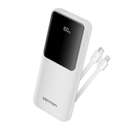 --Powerbank 10000mAh Vention FHOW0/ 22.5W/ Blanca/ Incluye Cable USB TIpo-C y Lightning-
