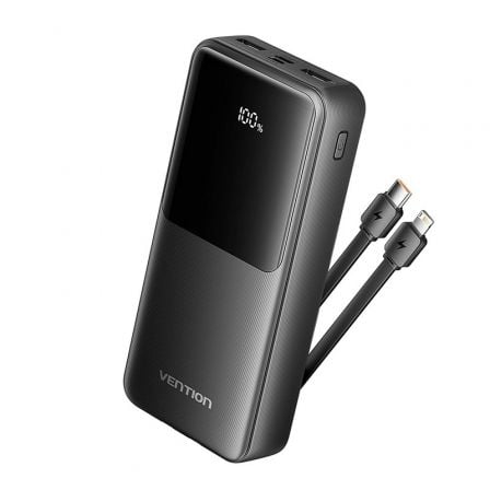 --Powerbank 20000mAh Vention FHPB0/ 22.5W/ Negra/ Incluye Cable USB TIpo-C y Lightning-