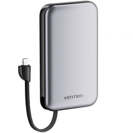 --Powerbank 10000mAh Vention I12IA/ 20W/ Negra/ Incluye Cable USB Tipo-C y Lightning-