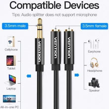 -2-Cable Estéreo Vention BBSBY/ Jack 3.5 Macho - 2x Jack 3.5 Hembra/ 30cm/ Negro-2