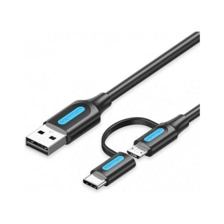 --Cable USB 2.0 Vention CQDBD/ USB Macho - MicroUSB Macho/ USB Tipo-C Macho/ 480Mbps/ 50cm/ Negro-