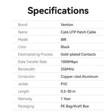 -2-Cable de Red RJ45 UTP Vention IBRBJ Cat.6/ 5m/ Negro-2