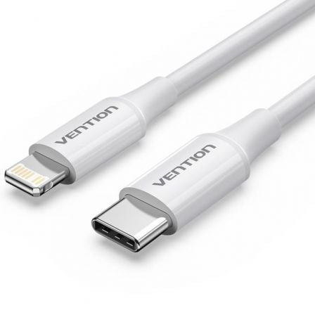 --Cable USB 2.0 Tipo-C Lightning Vention LAJWF/ USB Tipo-C Macho - Lightning Macho/ Hasta 27W/ 480Mbps/ 1m/ Blanco-