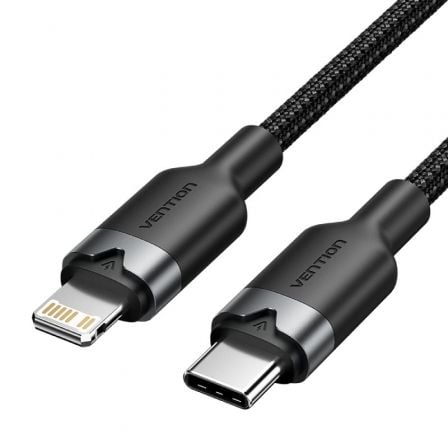 --Cable USB Tipo-C Lightning Vention LALBH/ USB Tipo-C Macho - Lightning Macho/ 27W/ 480Mbps/ 2m/ Negro-
