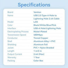 -2-Cable USB Lightning Vention LANBF/ USB Macho - Lightning Macho/ 480Mbps/ 1m/ Negro-2