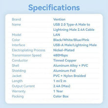 -2-Cable USB 2.0 Lightning Vention LANSF/ USB Macho - Lightning Macho/ 480Mbps/ 1m/ Azul-2