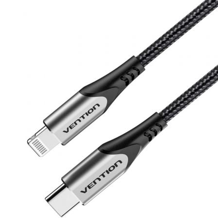 --Cable USB 2.0 Tipo-C Lightning Vention TACHH/ USB Tipo-C Macho - Lightning Macho/ Hasta 27W/ 480Mbps/ 2m/ Gris y Negro-