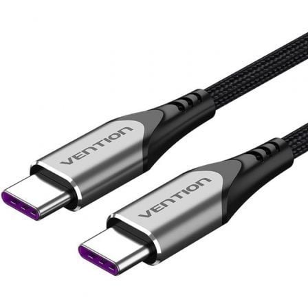 --Cable USB 2.0 Tipo-C 5A 100W Vention TAEHF/ USB Tipo-C Macho - USB Tipo-C Macho/ Hasta 100W/ 480Mbps/ 1m/ Gris-