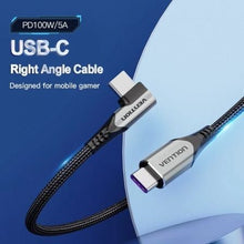 -1-Cable USB 2.0 Tipo-C 90º Vention TAKHF/ USB Tipo-C Macho - USB Tipo-C Macho/ Hasta 100W/ 480Mbps/ 1m/ Gris-1
