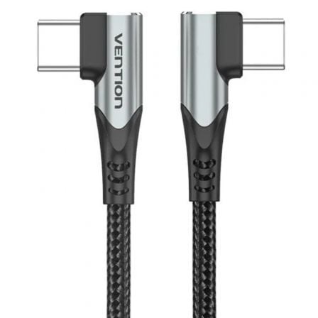 --Cable USB 2.0 Tipo-C 90º Vention TANHD/ USB Tipo-C Macho - USB Tipo-C Macho/ Hasta 100W/ 480Mbps/ 50cm/ Gris-