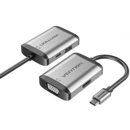 --Conversor Vention TFAHB/ 1xUSB/ 1xHDMI/ 1xVGA/ 1xUSB Tipo-C PD/ 15cm/ Gris-