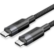 --Cable USB 3.2 Tipo-C 5A Vention TRGBH/ USB Tipo-C Macho - USB Tipo-C Macho/ Hasta 100W/ 10Gbps/ 2m/ Negro-