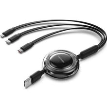 --Cable USB Retráctil Vention TRJBBE/ USB Macho - Lightning/ 2xUSB Tipo-C/ Hasta 17.5W/ 10Gbps/ 1.1m/ Negro-