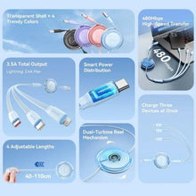 -1-Cable USB Retráctil Vention TRJBBE/ USB Macho - Lightning/ 2xUSB Tipo-C/ Hasta 17.5W/ 10Gbps/ 1.1m/ Negro-1