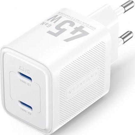 --Cargador de Pared GaN Vention FEFW0-EU/ 2xUSB Tipo-C/ 45W-