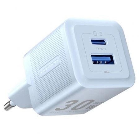 --Cargador de Pared GaN Vention FEQL0-EU/ 1xUSB Tipo-C/ 1xUSB/ 30W-