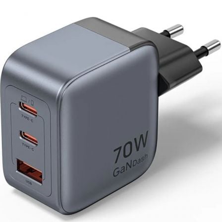 --Cargador de Pared GaN Vention FEXH0-EU/ 2xUSB Tipo-C/ 1xUSB/ 70W-