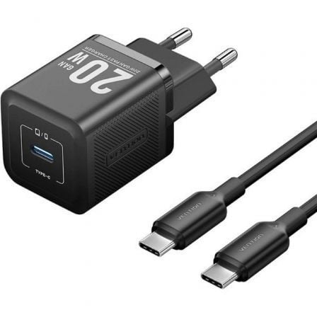 --Cargador de Pared GaN Vention TZ-FEPB0-EU-01/ 1xUSB Tipo-C + Cable USB Tipo-C/ 20W-