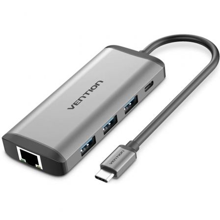 --Docking USB Tipo-C Vention CNDHB/ 1xHDMI 4K/ 3xUSB/ 1xUSB Tipo-C PD/ 1xRJ45/ 1xLector tarjetas/ Gris-