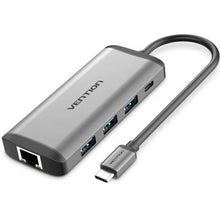 --Docking USB Tipo-C Vention CNDHB/ 1xHDMI 4K/ 3xUSB/ 1xUSB Tipo-C PD/ 1xRJ45/ 1xLector tarjetas/ Gris-