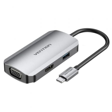 --Docking USB Tipo-C Vention TOAHB/ 1xHDMI 4K/ 1xVGA/ 1xUSB/ 1xUSB Tipo-C PD/ Gris-