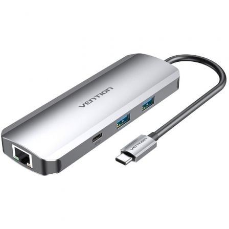 --Docking USB Tipo-C Vention TOMHB/ 1xHDMI 4K/ 2xUSB/ 1xUSB Tipo-C/ 1xUSB Tipo-C PD/ 1xRJ45/ 1xLector Tarjetas SD y MicroSD/ Jack 3.5/ Gris-