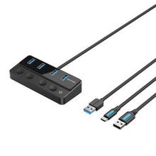 --Hub USB 3.0 Vention CHWBF/ 4xUSB/ 1xUSB Tipo-C PD/ Incluye cable Carga USB Macho - USB Tipo-C Macho-