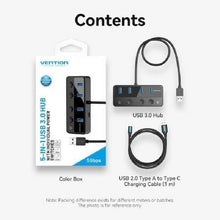 -1-Hub USB 3.0 Vention CHWBF/ 4xUSB/ 1xUSB Tipo-C PD/ Incluye cable Carga USB Macho - USB Tipo-C Macho-1