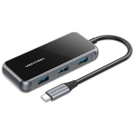--Hub USB Tipo-C Vention TFDHB/ 4xUSB/ 1xUSB Tipo-C PD/ Gris-