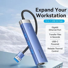 -1-Hub USB 3.0 Vention TGFSB/ 3xUSB/ 1xRJ45/ 1xUSB Tipo-C PD-1